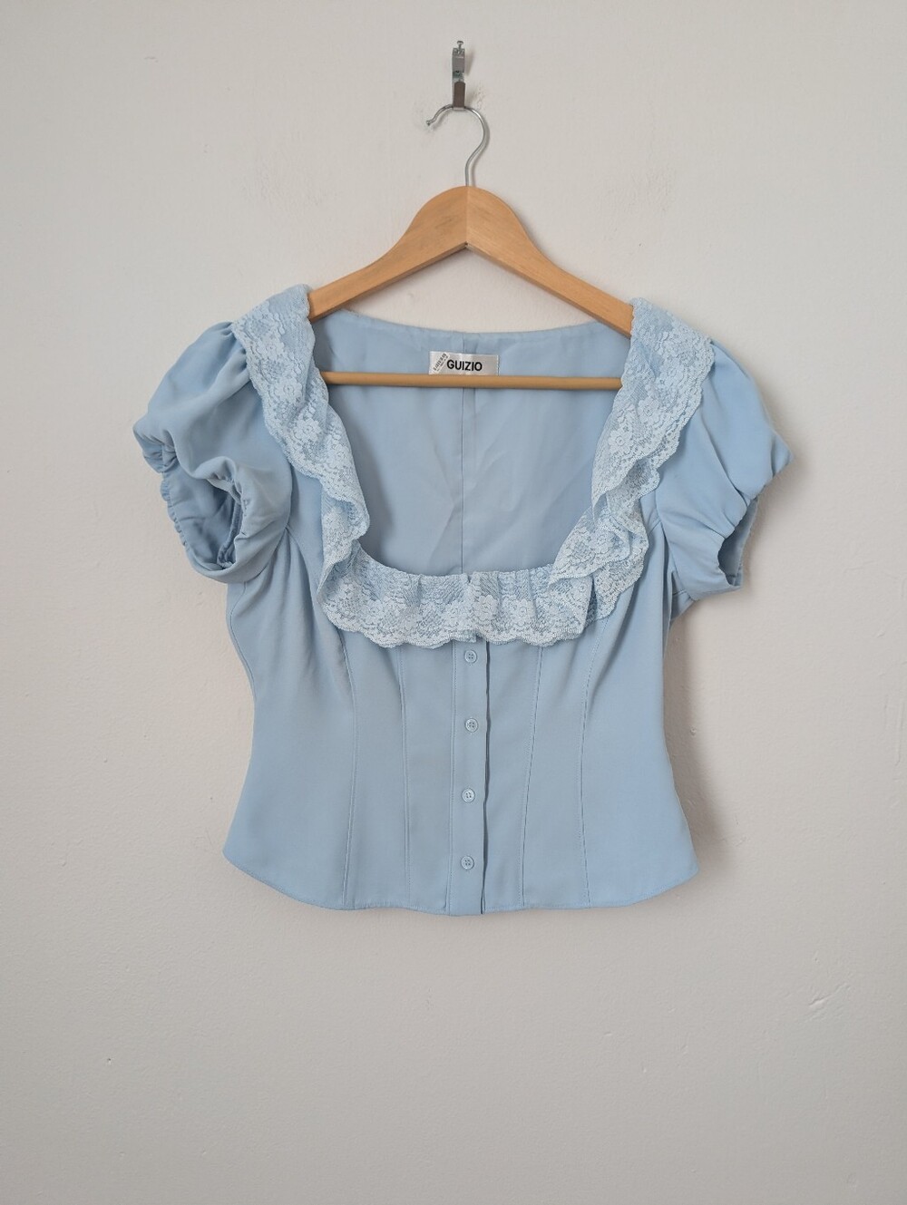 Guizio Bridgerton Light Blue Paloma Ruffle Lace Top Midi Skirt Matching Set